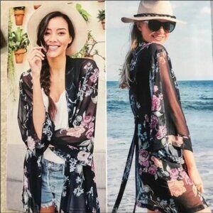 Helena Quinn OS Sheer Floral Kimono/Robe/Cover Up Rachel Zoe
